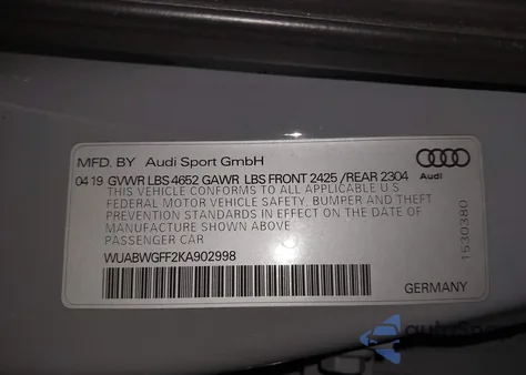 2019 Audi Rs 3 2.5T z USA, uszkodzony, nr VIN WUABWGFF2KA902998